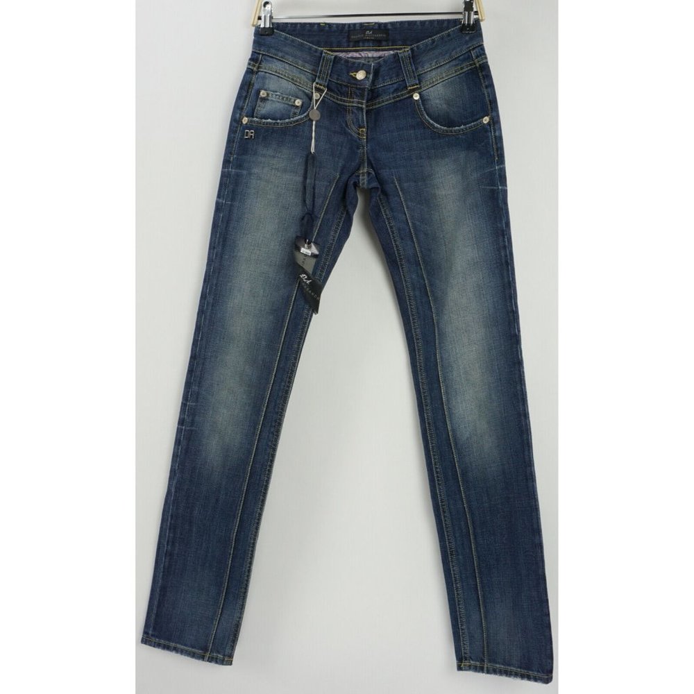 New Daniele Alessandrini Women's 27 x 33 Dark Blue Distressed Denim Jeans PJ4600